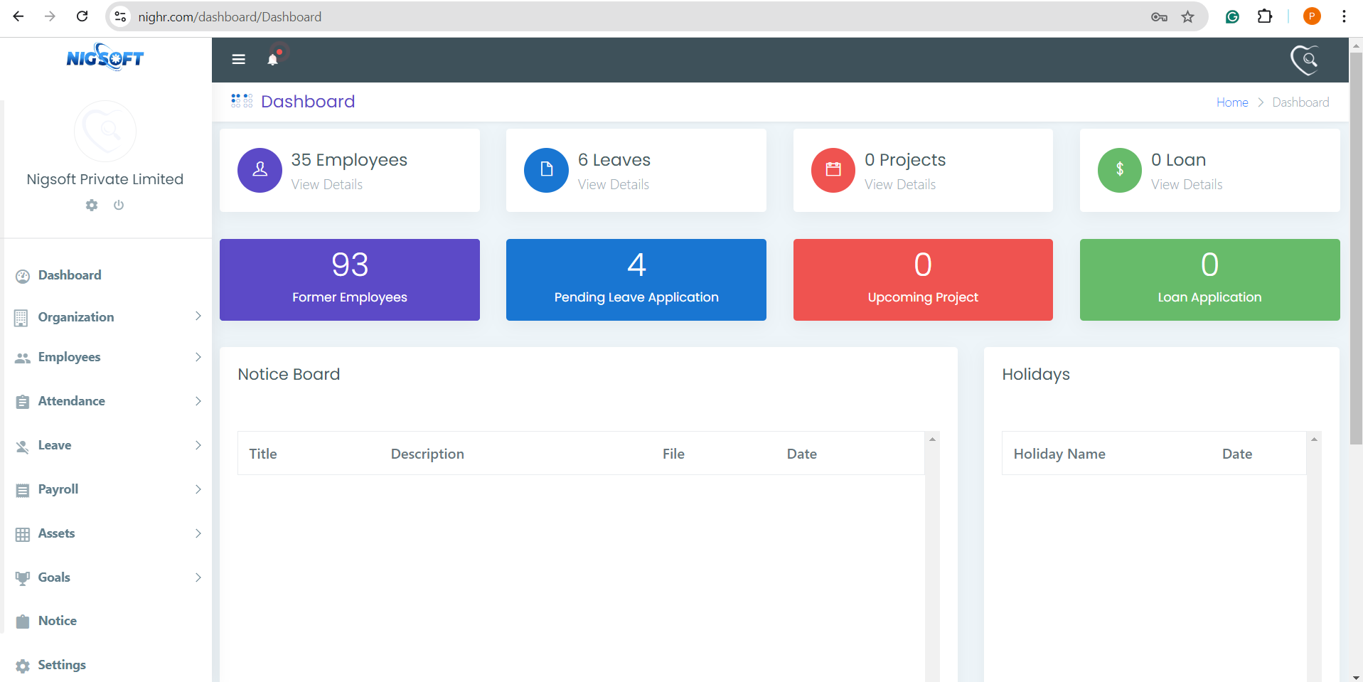Our Lab Management softwares dashboard page